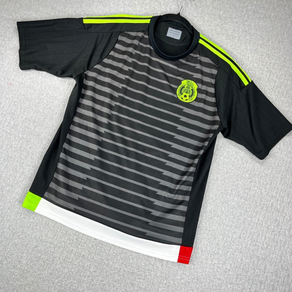 Mexico Soccer Jersey Men M World Cup Black Neon Green Striped Training Shirt FM